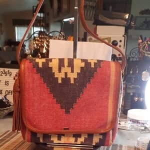 Woven Red Southwestern Crossbody Bag with Tassel